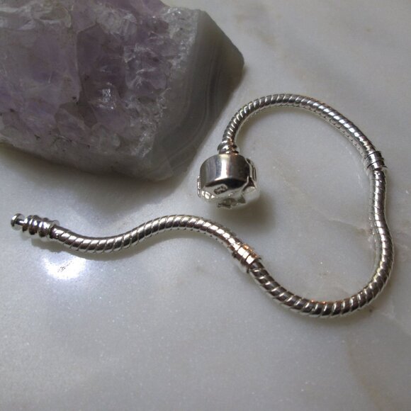 Sterling Silver Barrel Clasp Bracelet Snake Chain for European Charms, 16cm NWOT - Picture 3 of 5